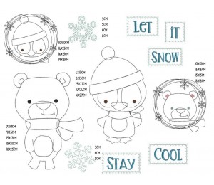 Stickdatei - Winterfreunde Doodle Appli Pinguin